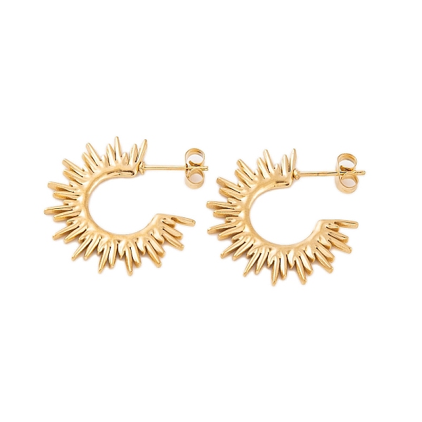 PandaHall Ion Plating(IP) 304 Stainless Steel Half Hoop Stud Earrings for Women, Sun, Real 18K Gold Plated, 24x1.5mm 304 Stainless Steel Sun
PandaHall Ion Plating(IP) 304 Stainless Steel Half Hoop Stud Earrings for Women, Sun, Real 18K Gold Plated, 24x1.5mm 304 Stainless Steel Sun