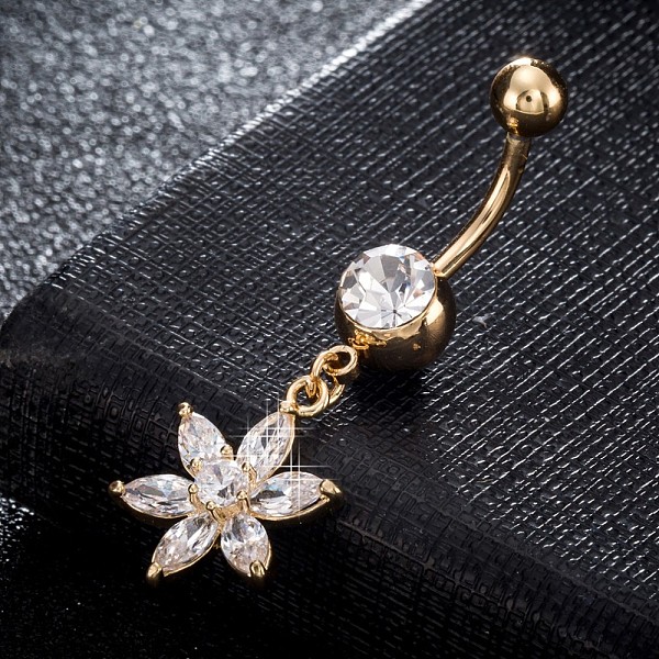 PandaHall Brass Cubic Zirconia Navel Ring, Belly Rings, with 304 Stainless Steel Bar, Cadmium Free & Lead Free, Real 18K Gold Plated, Flower..., Clear
PandaHall Brass Cubic Zirconia Navel Ring, Belly Rings, with 304 Stainless Steel Bar, Cadmium Free & Lead Free, Real 18K Gold Plated, Flower..., Clear