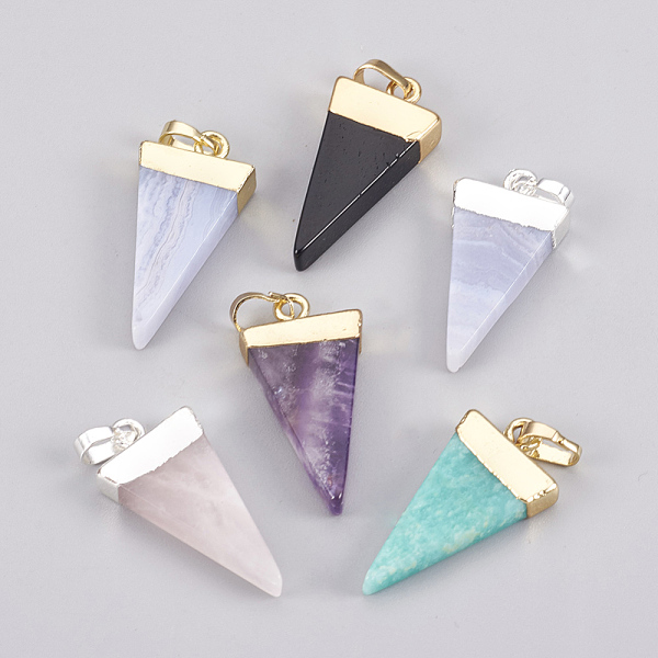 PandaHall Natural Mixed Stone Pendants, with Brass Findings, Triangle, Dyed & Heated, 27~29x12~13x4~5mm, Hole: 4x6mm Mixed Stone Triangle..., Multicolor
PandaHall Natural Mixed Stone Pendants, with Brass Findings, Triangle, Dyed & Heated, 27~29x12~13x4~5mm, Hole: 4x6mm Mixed Stone Triangle..., Multicolor