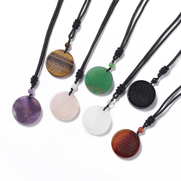 PandaHall Natural Gemstone Flat Round with Flower of Life Pendant Necklace with Nylon Cord for Women, 25.59~27.95 inch(65~71cm) Mixed Stone
PandaHall Natural Gemstone Flat Round with Flower of Life Pendant Necklace with Nylon Cord for Women, 25.59~27.95 inch(65~71cm) Mixed Stone