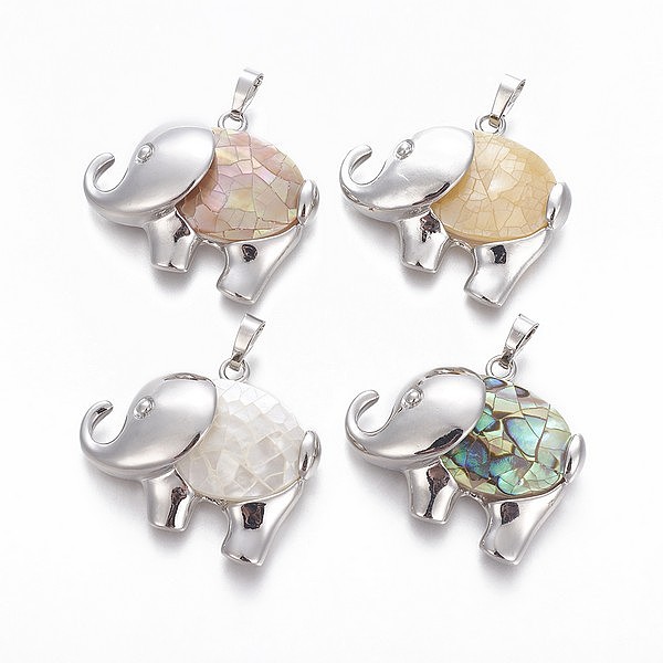 PandaHall Mixed Shell Pendants, with Brass Findings, Elephant, Platinum, 30.5x37.5~38x10~11mm, Hole: 8x5mm Mixed Shell Elephant
PandaHall Mixed Shell Pendants, with Brass Findings, Elephant, Platinum, 30.5x37.5~38x10~11mm, Hole: 8x5mm Mixed Shell Elephant