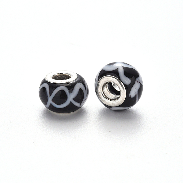 PandaHall Handmade Lampwork European Beads, Large Hole Rondelle Beads, with Platinum Tone Brass Double Cores, Black, 14~16x9~10mm, Hole: 5mm...
PandaHall Handmade Lampwork European Beads, Large Hole Rondelle Beads, with Platinum Tone Brass Double Cores, Black, 14~16x9~10mm, Hole: 5mm...