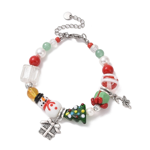 PandaHall Snowman & Candy Cane Alloy Charm Bracelet, Christmas Tree & Snowman Lampwork & Natural Gemstone & Shell Beaded Bracelet for Women...
PandaHall Snowman & Candy Cane Alloy Charm Bracelet, Christmas Tree & Snowman Lampwork & Natural Gemstone & Shell Beaded Bracelet for Women...