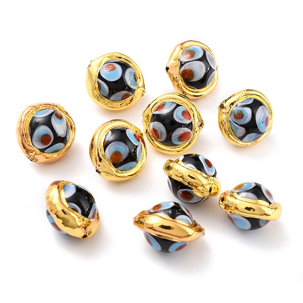 PandaHall Handmade Lampwork Beads, with Golden Color Edge Brass, Round, Black, 16.5~17x15.5~16x12~13.5mm, Hole: 1mm Lampwork Round Black
PandaHall Handmade Lampwork Beads, with Golden Color Edge Brass, Round, Black, 16.5~17x15.5~16x12~13.5mm, Hole: 1mm Lampwork Round Black