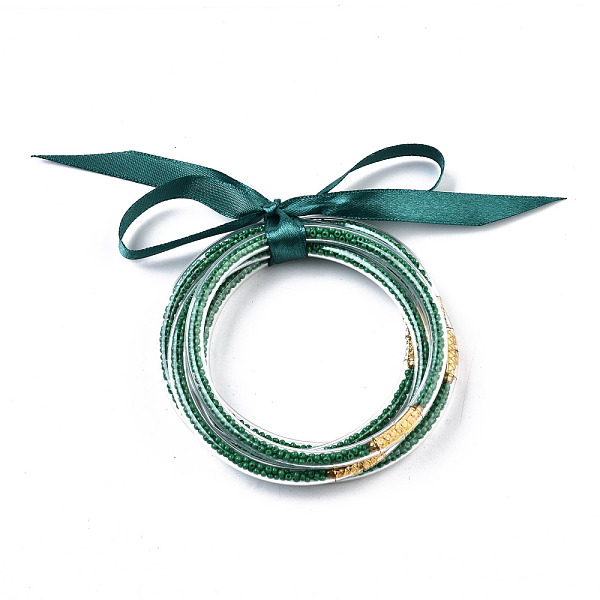 PandaHall PVC Plastic Buddhist Bangle Sets, Jelly Bangles, with Round Glass Seed Beads and Polyester Ribbon, Sea Green, 2-1/2 inch(6.5cm)...
PandaHall PVC Plastic Buddhist Bangle Sets, Jelly Bangles, with Round Glass Seed Beads and Polyester Ribbon, Sea Green, 2-1/2 inch(6.5cm)...