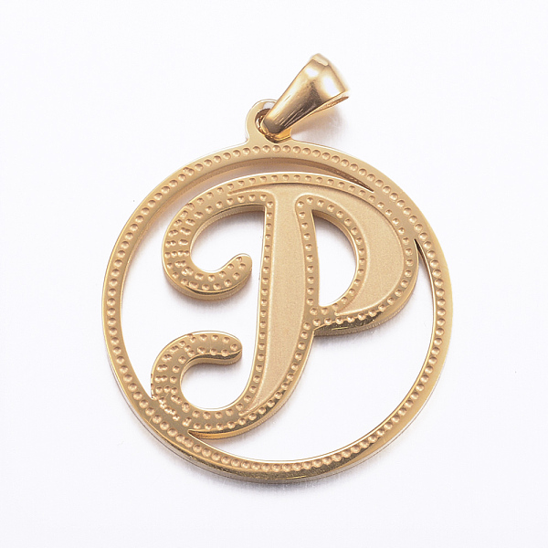 PandaHall Ion Plating(IP) 304 Stainless Steel Pendants, Flat Round with Letter, Golden, Letter.P, 28x25x1.2mm, Hole: 6x3.5mm 304 Stainless...
PandaHall Ion Plating(IP) 304 Stainless Steel Pendants, Flat Round with Letter, Golden, Letter.P, 28x25x1.2mm, Hole: 6x3.5mm 304 Stainless...