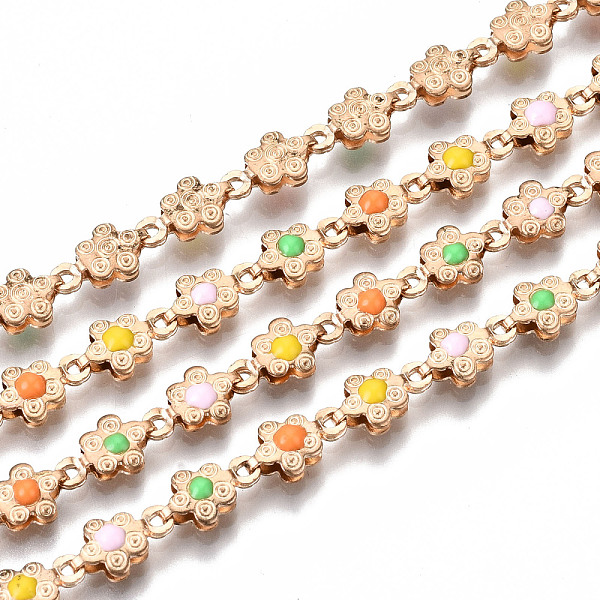 PandaHall Brass Enamel Chains, Flower Link Chains, Long-Lasting Plated, Soldered, Colorful, Light Gold, 9.5x6x3mm Brass+Enamel
PandaHall Brass Enamel Chains, Flower Link Chains, Long-Lasting Plated, Soldered, Colorful, Light Gold, 9.5x6x3mm Brass+Enamel