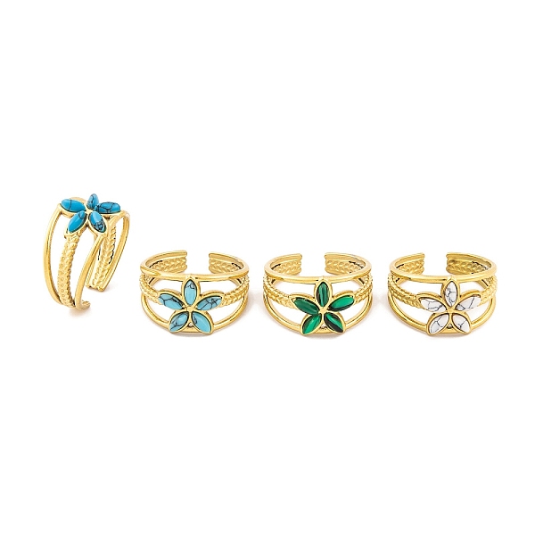 PandaHall Flower 304 Stainless Steel Open Cuff Rings, Synthetic Turquoise & Malachite Rings for Women, 12mm, Adjustable Mixed Stone Flower
PandaHall Flower 304 Stainless Steel Open Cuff Rings, Synthetic Turquoise & Malachite Rings for Women, 12mm, Adjustable Mixed Stone Flower