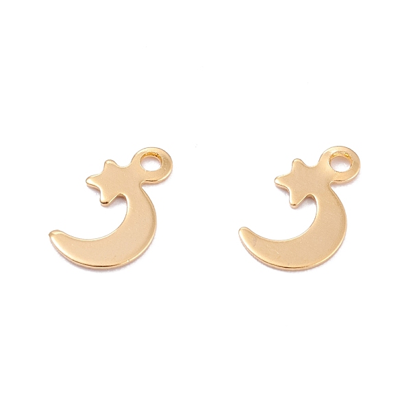 PandaHall 201 Stainless Steel Charms, Laser Cut, Moon with Star, Real 18k Gold Plated, 11.5x7x0.5mm, Hole: 1.4mm 201 Stainless Steel Moon
PandaHall 201 Stainless Steel Charms, Laser Cut, Moon with Star, Real 18k Gold Plated, 11.5x7x0.5mm, Hole: 1.4mm 201 Stainless Steel Moon