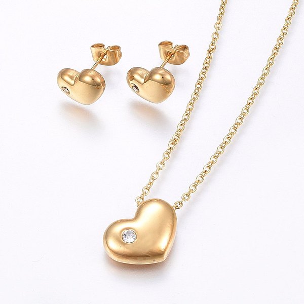 PandaHall 304 Stainless Steel Jewelry Sets, Stud Earrings and Pendant Necklaces, with Rhinestone, Heart, Golden, Necklace: 17.7 inch(45cm)..., Clear
PandaHall 304 Stainless Steel Jewelry Sets, Stud Earrings and Pendant Necklaces, with Rhinestone, Heart, Golden, Necklace: 17.7 inch(45cm)..., Clear