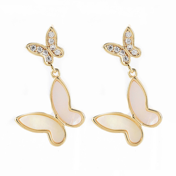 PandaHall Brass Micro Pave Clear Cubic Zirconia Dangle Stud Earrings, with Natural Shell, Nickel Free, Butterfly, Seashell Color, Real 18K...
PandaHall Brass Micro Pave Clear Cubic Zirconia Dangle Stud Earrings, with Natural Shell, Nickel Free, Butterfly, Seashell Color, Real 18K...
