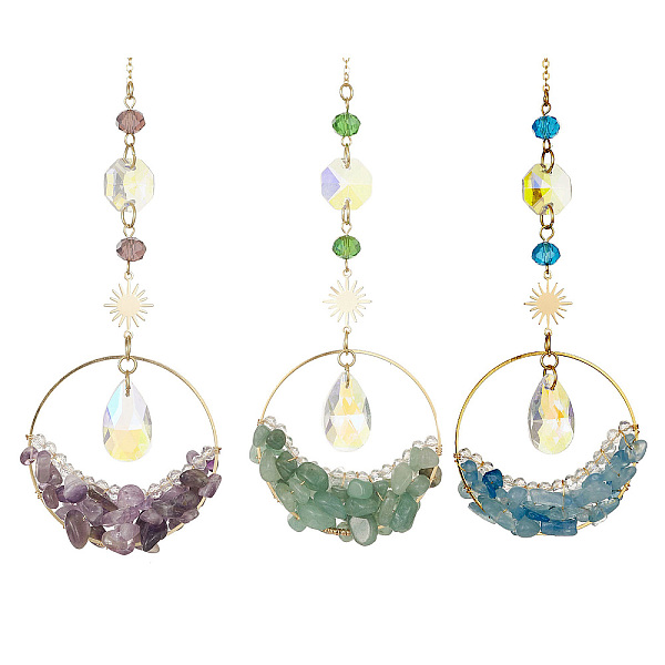 PandaHall Gemstone Chips Ring Pendant Decoration, Hanging Suncatchers, with Brass Sun Link and Glass Teardrop Charm, for Home Decoration...
PandaHall Gemstone Chips Ring Pendant Decoration, Hanging Suncatchers, with Brass Sun Link and Glass Teardrop Charm, for Home Decoration...