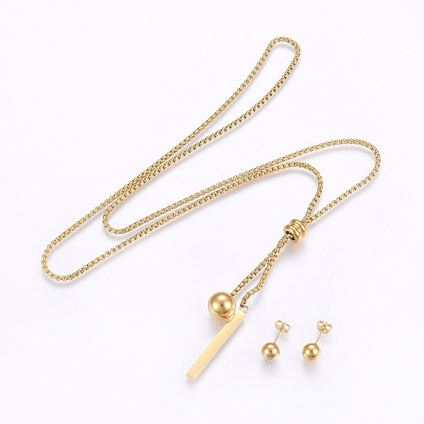 PandaHall 304 Stainless Steel Jewelry Sets, Pendant Necklaces and Stud Earrings, Strip and Round, Golden, Necklace: 29.9 inch(76cm)...
PandaHall 304 Stainless Steel Jewelry Sets, Pendant Necklaces and Stud Earrings, Strip and Round, Golden, Necklace: 29.9 inch(76cm)...