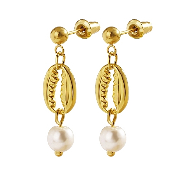 PandaHall 304 Stainless Steel Dangle Stud Earrings, Natural Pearl Beaded Earrings, Shell Shaped, Real 18K Gold Plated, 32x8mm 304 Stainless...
PandaHall 304 Stainless Steel Dangle Stud Earrings, Natural Pearl Beaded Earrings, Shell Shaped, Real 18K Gold Plated, 32x8mm 304 Stainless...
