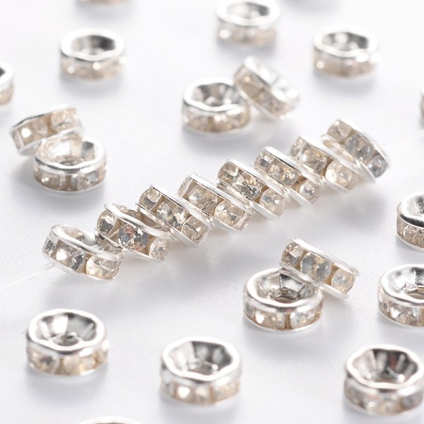 PandaHall Iron Rhinestone Spacer Beads, Grade B, Straight Edge, Rondelle, Silver Color Plated, Clear, Size: about 6mm in diameter, 3mm thick...
PandaHall Iron Rhinestone Spacer Beads, Grade B, Straight Edge, Rondelle, Silver Color Plated, Clear, Size: about 6mm in diameter, 3mm thick...