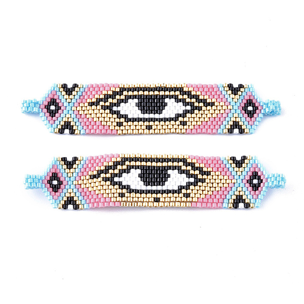 PandaHall Handmade Seed Beads Links Connectors, with Elastic Thread, Loom Pattern, Rectangle with Evil Eye, Hot Pink, 17.5x85~86x1.5~3.5mm...
PandaHall Handmade Seed Beads Links Connectors, with Elastic Thread, Loom Pattern, Rectangle with Evil Eye, Hot Pink, 17.5x85~86x1.5~3.5mm...