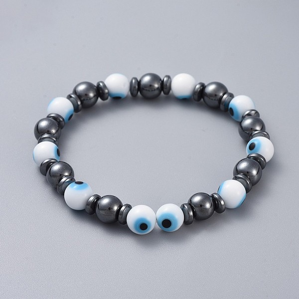 PandaHall Handmade Evil Eye Lampwork Beads Stretch Bracelets, with Non-Magnetic Synthetic Hematite Beads, Round, White, 2-1/4 inch(5.8cm)...
PandaHall Handmade Evil Eye Lampwork Beads Stretch Bracelets, with Non-Magnetic Synthetic Hematite Beads, Round, White, 2-1/4 inch(5.8cm)...