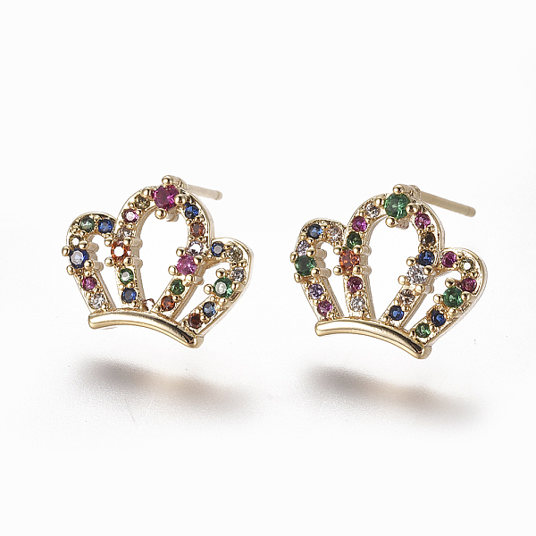 PandaHall Brass Micro Pave Cubic Zirconia Studs Earrings, Crown, Colorful, 11x13x3mm, Pin: 0.7mm Cubic Zirconia
PandaHall Brass Micro Pave Cubic Zirconia Studs Earrings, Crown, Colorful, 11x13x3mm, Pin: 0.7mm Cubic Zirconia