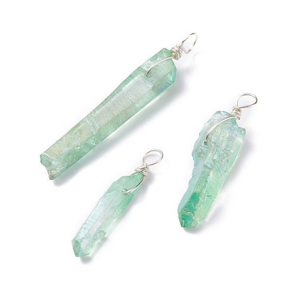 PandaHall Electroplated Natural Quartz Pendants, with Silver Tone Copper Wire Wrapped, Chip, Light Green, 25.5~39x4~8x3.5~5.5mm, Hole...
PandaHall Electroplated Natural Quartz Pendants, with Silver Tone Copper Wire Wrapped, Chip, Light Green, 25.5~39x4~8x3.5~5.5mm, Hole...