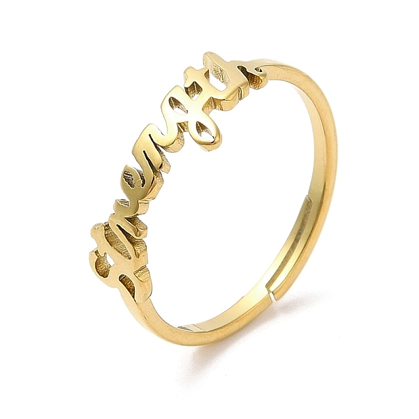 PandaHall Ion Plating(IP) 304 Stainless Steel Word Adjustable Ring, Real 18K Gold Plated, Inner Diameter: 17mm 304 Stainless Steel
PandaHall Ion Plating(IP) 304 Stainless Steel Word Adjustable Ring, Real 18K Gold Plated, Inner Diameter: 17mm 304 Stainless Steel