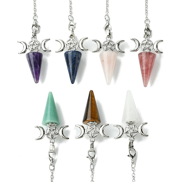 PandaHall Natural Mixed Stone Cone Dowsing Pendulum Big Pendants, with Triple Moon Rack Plating Platinum Plated Brass Findings, Cadmium Free...
PandaHall Natural Mixed Stone Cone Dowsing Pendulum Big Pendants, with Triple Moon Rack Plating Platinum Plated Brass Findings, Cadmium Free...