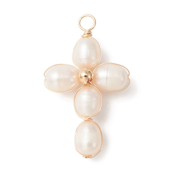 PandaHall Natural Freshwater Pearl Copper Wire Wrapped Pendants, Cross Charms with Brass Round Beads, Golden, Seashell Color...
PandaHall Natural Freshwater Pearl Copper Wire Wrapped Pendants, Cross Charms with Brass Round Beads, Golden, Seashell Color...