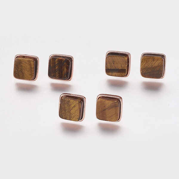 PandaHall Natural Tiger Eye Stud Earrings, with Brass Findings, Real Rose Gold Plated, Square, 12x12x4.5~6mm, Pin: 1mm Tiger Eye Orange
PandaHall Natural Tiger Eye Stud Earrings, with Brass Findings, Real Rose Gold Plated, Square, 12x12x4.5~6mm, Pin: 1mm Tiger Eye Orange