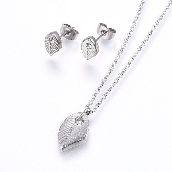 PandaHall 304 Stainless Steel Jewelry Sets, Stud Earrings and Pendant Necklaces, with Rhinestone, Leaf, Stainless Steel Color, Necklace..., Clear
PandaHall 304 Stainless Steel Jewelry Sets, Stud Earrings and Pendant Necklaces, with Rhinestone, Leaf, Stainless Steel Color, Necklace..., Clear