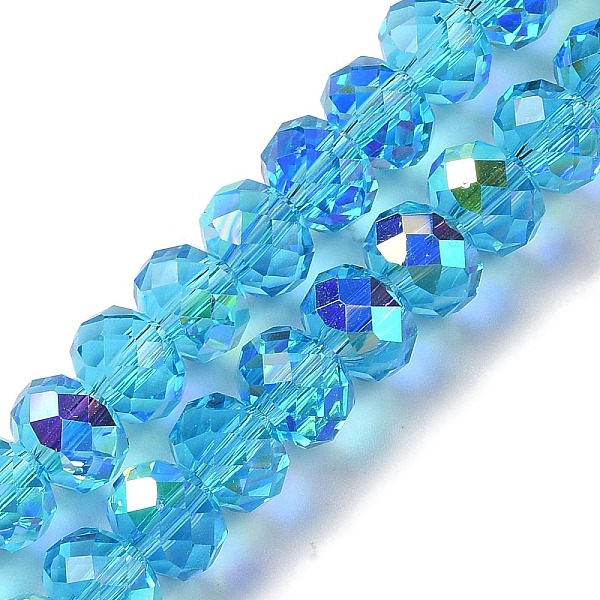 PandaHall AB Color Plated Transparent Electroplate Beads Strands, Faceted, Round, Deep Sky Blue, 7.5x6mm, Hole: 1mm, about 80~83pcs/strand...
PandaHall AB Color Plated Transparent Electroplate Beads Strands, Faceted, Round, Deep Sky Blue, 7.5x6mm, Hole: 1mm, about 80~83pcs/strand...