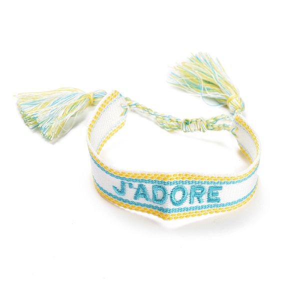 PandaHall Word J'ADORE Polycotton(Polyester Cotton) Braided Bracelet with Tassel Charm, Flat Adjustable Bracelet for Couple, Aquamarine..., Green
PandaHall Word J'ADORE Polycotton(Polyester Cotton) Braided Bracelet with Tassel Charm, Flat Adjustable Bracelet for Couple, Aquamarine..., Green