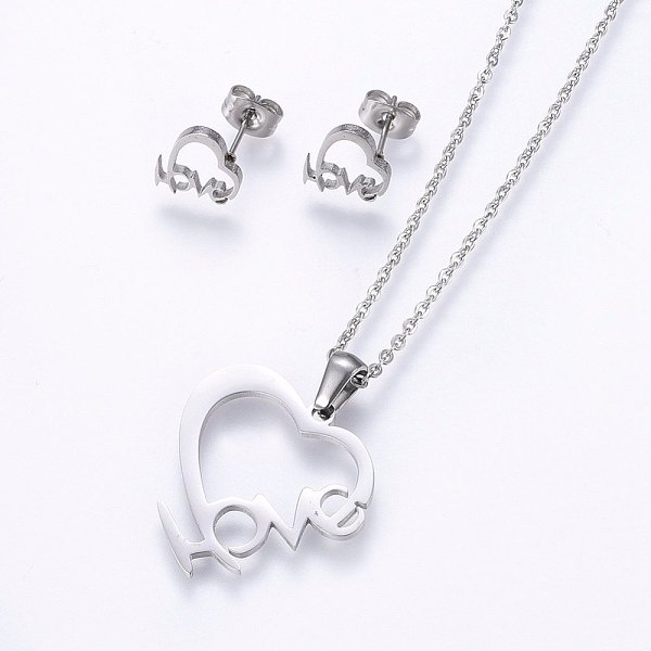 PandaHall 304 Stainless Steel Jewelry Sets, Stud Earrings and Pendant Necklaces, Heart with Word Love, For Valentine's Day, Stainless Steel...
PandaHall 304 Stainless Steel Jewelry Sets, Stud Earrings and Pendant Necklaces, Heart with Word Love, For Valentine's Day, Stainless Steel...