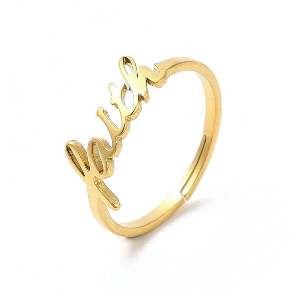 PandaHall Ion Plating(IP) 304 Stainless Steel Word Faith Adjustable Ring, Real 18K Gold Plated, US Size 6(16.5mm) 304 Stainless Steel
PandaHall Ion Plating(IP) 304 Stainless Steel Word Faith Adjustable Ring, Real 18K Gold Plated, US Size 6(16.5mm) 304 Stainless Steel
