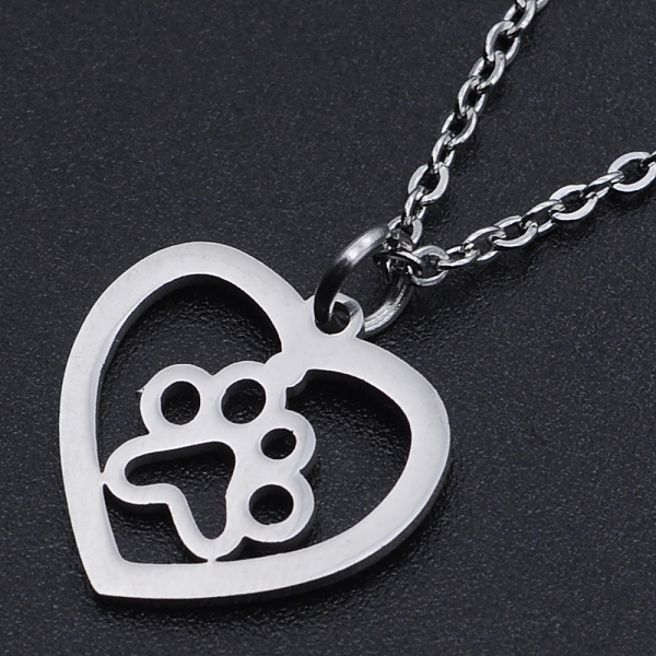 PandaHall 201 Stainless Steel Pendant Necklaces, with Cable Chains and Lobster Claw Clasps, Heart with Dog Paw Prints, Stainless Steel Color...
PandaHall 201 Stainless Steel Pendant Necklaces, with Cable Chains and Lobster Claw Clasps, Heart with Dog Paw Prints, Stainless Steel Color...
