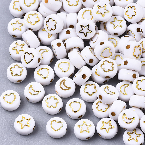 PandaHall Opaque Acrylic Beads, Flat Round with Mixed Patterns, Golden Plated, White, 7x4mm, Hole: 1.6mm, about 3700pc/500g Acrylic Flat...
PandaHall Opaque Acrylic Beads, Flat Round with Mixed Patterns, Golden Plated, White, 7x4mm, Hole: 1.6mm, about 3700pc/500g Acrylic Flat...