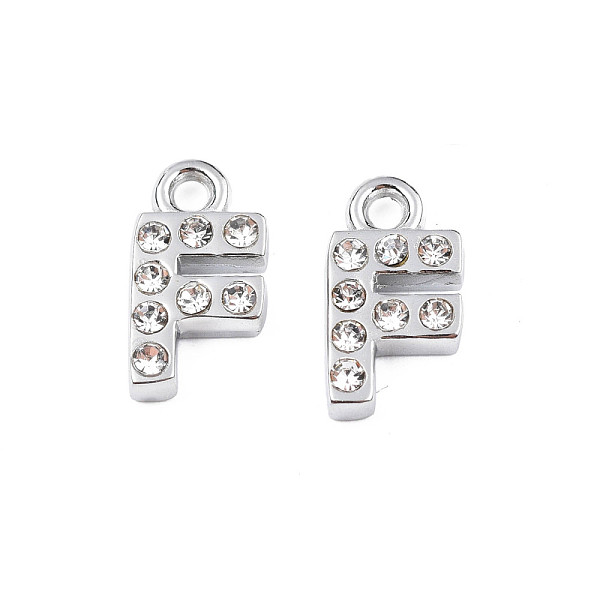 PandaHall 304 Stainless Steel Charms, with Crystal Rhinestone, Letter, Letter.F, 10~10.5x2~8x2mm, Hole: 1.2mm Stainless Steel+Rhinestone..., Clear
PandaHall 304 Stainless Steel Charms, with Crystal Rhinestone, Letter, Letter.F, 10~10.5x2~8x2mm, Hole: 1.2mm Stainless Steel+Rhinestone..., Clear