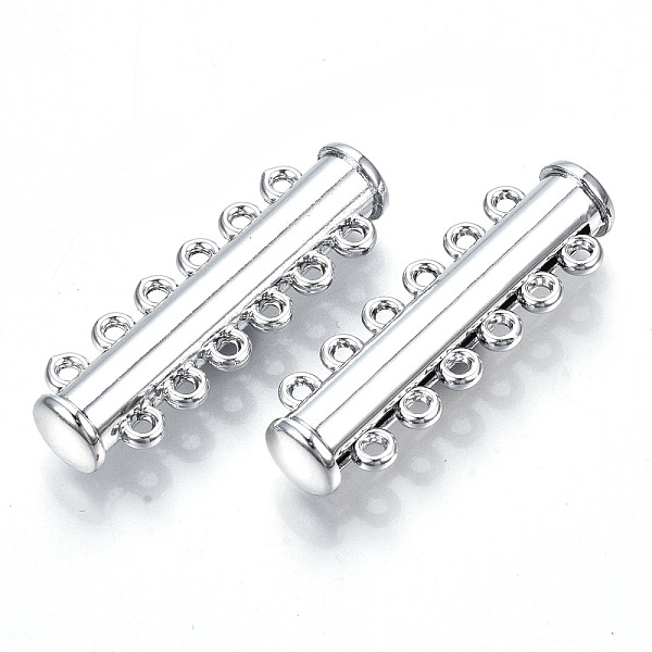 PandaHall 6-Strands Brass Magnetic Slide Lock Clasps, 12-Hole, Tube, Platinum, 33.5x10.5x6.5mm, Hole: 1.4mm Brass
PandaHall 6-Strands Brass Magnetic Slide Lock Clasps, 12-Hole, Tube, Platinum, 33.5x10.5x6.5mm, Hole: 1.4mm Brass