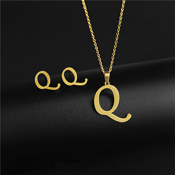 PandaHall Golden Stainless Steel Initial Letter Jewelry Set, Stud Earrings & Pendant Necklaces, Letter Q, No Size Stainless Steel Letter Q
PandaHall Golden Stainless Steel Initial Letter Jewelry Set, Stud Earrings & Pendant Necklaces, Letter Q, No Size Stainless Steel Letter Q