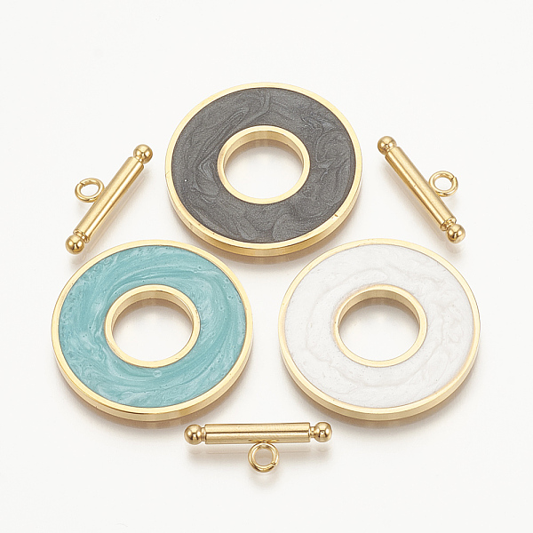 PandaHall 304 Stainless Steel Toggle Clasps, with Enamel, Ring, Golden, Mixed Color, Ring: 29.5x2mm, Inner Diameter: 12mm, Bar: 21x7x3mm..., Multicolor
PandaHall 304 Stainless Steel Toggle Clasps, with Enamel, Ring, Golden, Mixed Color, Ring: 29.5x2mm, Inner Diameter: 12mm, Bar: 21x7x3mm..., Multicolor