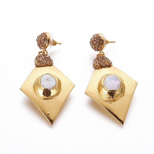 PandaHall Natural Pearl Dangle Stud Earrings, with Brass Findings, Polymer Clay Rhinestone and Plastic Ear Nuts, Rhombus, Golden, 60mm, Pin..., White
PandaHall Natural Pearl Dangle Stud Earrings, with Brass Findings, Polymer Clay Rhinestone and Plastic Ear Nuts, Rhombus, Golden, 60mm, Pin..., White