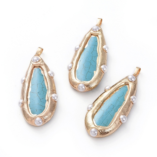 PandaHall Electroplated Synthetic Turquoise Big Pendants, Dyed, with Brass Findings and Pearl Beads, Teardrop, 60.8x29x9mm, Hole: 8x5mm...
PandaHall Electroplated Synthetic Turquoise Big Pendants, Dyed, with Brass Findings and Pearl Beads, Teardrop, 60.8x29x9mm, Hole: 8x5mm...