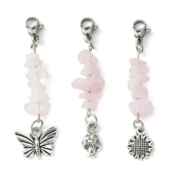 PandaHall Natural Rose Quartz Chip Pendant Decorations, with Lobster Claw Clasps and Tibetan Style Alloy Charms...
PandaHall Natural Rose Quartz Chip Pendant Decorations, with Lobster Claw Clasps and Tibetan Style Alloy Charms...