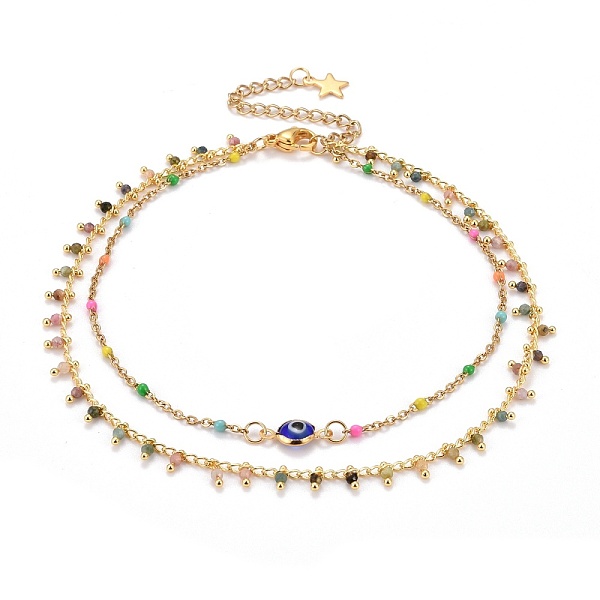 PandaHall Multi-strand Anklets, with 304 Stainless Steel Enamel Link Chains, Natural Tourmaline Beads and Evil Eye Lampwork Links, Mixed..., Multicolor
PandaHall Multi-strand Anklets, with 304 Stainless Steel Enamel Link Chains, Natural Tourmaline Beads and Evil Eye Lampwork Links, Mixed..., Multicolor