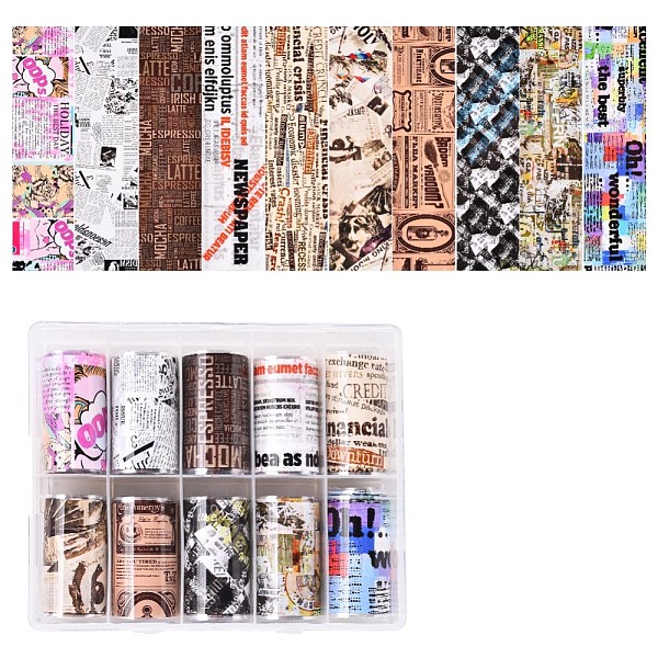 PandaHall Transfer Foil Nail Stickers Set, Nail Art Sticker, Newspaper Pattern, Mixed Color, 50x4cm, 10rolls/box Plastic Rectangle..., Multicolor
PandaHall Transfer Foil Nail Stickers Set, Nail Art Sticker, Newspaper Pattern, Mixed Color, 50x4cm, 10rolls/box Plastic Rectangle..., Multicolor