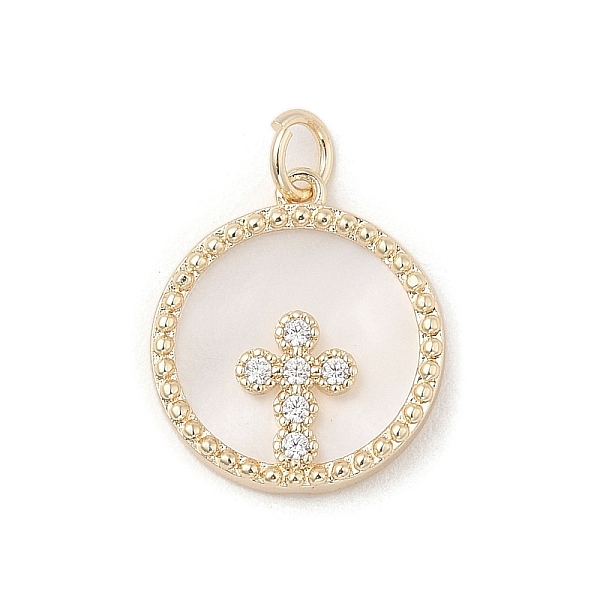 PandaHall Brass Micro Pave Clear Cubic Zirconia Pendants, with Natural White Shell and Jump Ring, Real 18K Gold Plated, Flat Round, Cross...
PandaHall Brass Micro Pave Clear Cubic Zirconia Pendants, with Natural White Shell and Jump Ring, Real 18K Gold Plated, Flat Round, Cross...