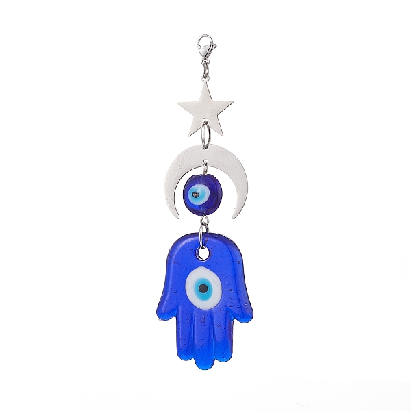 PandaHall Handmade Evil Eye Lampwork Pendants Decorations, 201 Stainless Steel Moon Star and Lobster Claw Clasps Charms, Hamsa Hand, 118mm...
PandaHall Handmade Evil Eye Lampwork Pendants Decorations, 201 Stainless Steel Moon Star and Lobster Claw Clasps Charms, Hamsa Hand, 118mm...