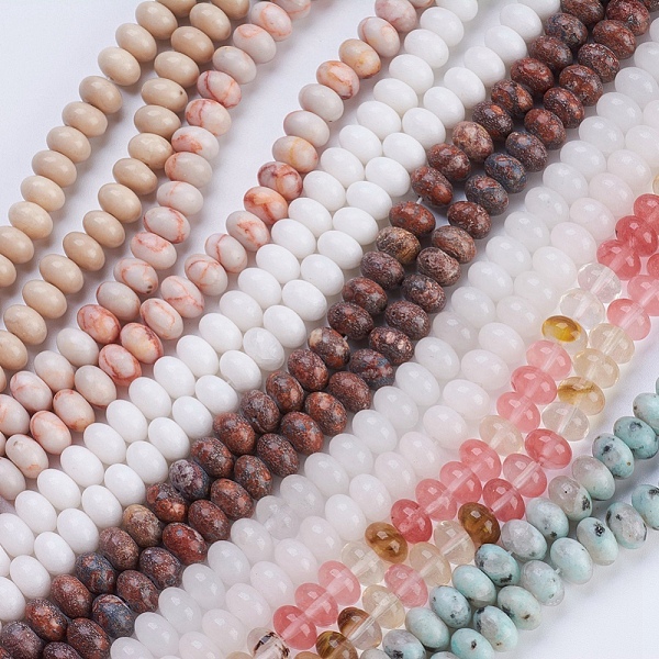 PandaHall Natural & Synthetic Mixed Stone Beads Strands, Rondelle, 8x5~5.5mm, Hole: 0.8mm, about 70~74pcs/strand, 14.8 inch~15.3 inch...
PandaHall Natural & Synthetic Mixed Stone Beads Strands, Rondelle, 8x5~5.5mm, Hole: 0.8mm, about 70~74pcs/strand, 14.8 inch~15.3 inch...