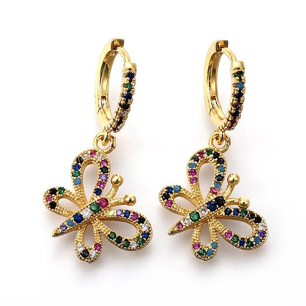 PandaHall Brass Dangle Hoop Earrings, with Micro Pave Cubic Zirconia, Butterfly, Colorful, Golden, 34mm, Pin: 0.8mm Cubic Zirconia
PandaHall Brass Dangle Hoop Earrings, with Micro Pave Cubic Zirconia, Butterfly, Colorful, Golden, 34mm, Pin: 0.8mm Cubic Zirconia