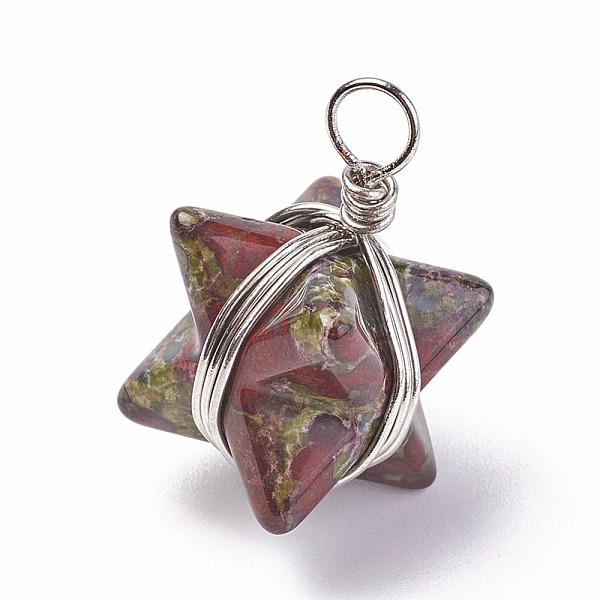 PandaHall Natural Dragon Blood Stone Pendants, with Brass Findings, Merkaba Star, Platinum, 24~27x17x17mm, Hole: 3.5~4mm Dragon Blood Star
PandaHall Natural Dragon Blood Stone Pendants, with Brass Findings, Merkaba Star, Platinum, 24~27x17x17mm, Hole: 3.5~4mm Dragon Blood Star