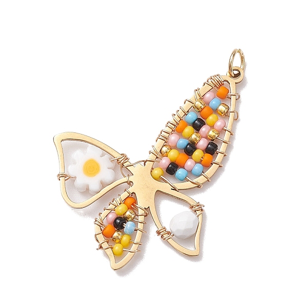 PandaHall 201 Stainless Steel Pendants, with Natural Howlite & Glass Beads, Butterfly with Flower Charms, Colorful, 30.5x32x4mm, Hole: 3mm... 
PandaHall 201 Stainless Steel Pendants, with Natural Howlite & Glass Beads, Butterfly with Flower Charms, Colorful, 30.5x32x4mm, Hole: 3mm...