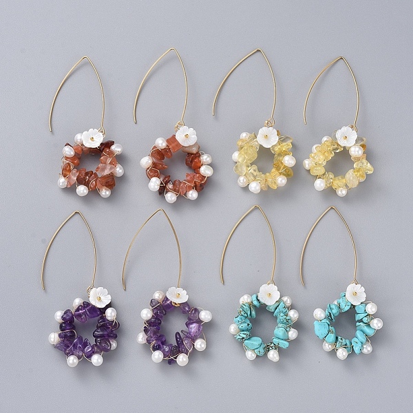 PandaHall Chip Natural & Synthetic Gemstone Dangle Earrings, with Natural Pearl Beads, Natural Trochid Shell Beads, Golden Plated 304...
PandaHall Chip Natural & Synthetic Gemstone Dangle Earrings, with Natural Pearl Beads, Natural Trochid Shell Beads, Golden Plated 304...
